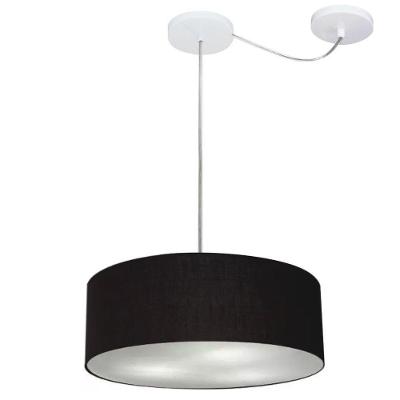 Lustre Pendente Cilíndrico MD-4255 Cúpula em Tecido 40X15CM Desvio de Centro Preto Vivare Brasil