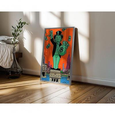Quadro Decorativo Livre Mercado Retangular 50X70 Amadeirado com Vidro Moldura Caixa