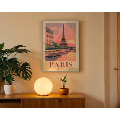 Quadro Decorativo Paris 2 Retangular 50X70 com Moldura Caixa e Vidro Preto