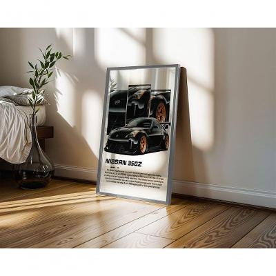 Quadro Decorativo Nissan 350z Retangular 50 X 70 Preto para Decoração de Ambientes Internos