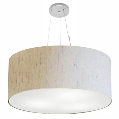 Lustre Pendente Cilíndrico MD-4135 Cúpula em Tecido 70x30CM LINHO BEGE Vivare Brasil Iluminação