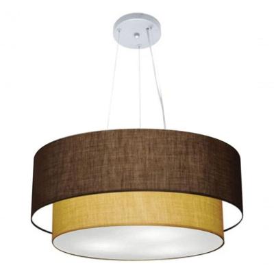 Lustre Pendente Duplo MD-4179 Cúpula em Tecido Bivolt 110V-220V Café-palha Vivare Brasil Iluminação