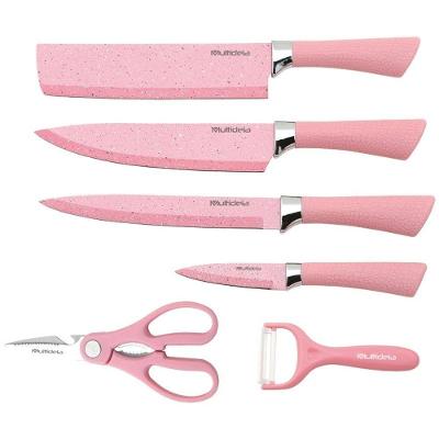 Jogo de Facas Jogo de 6 Facas Rosa-preto Antiaderente em Aço Inox para Cozinha Gourmet Rosa OEM