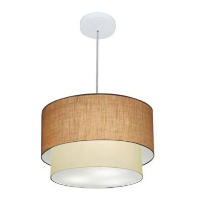Lustre Pendente Duplo MD-4159 com Cúpula em Tecido Palha-bege Bivolt Vivare Brasil Iluminação