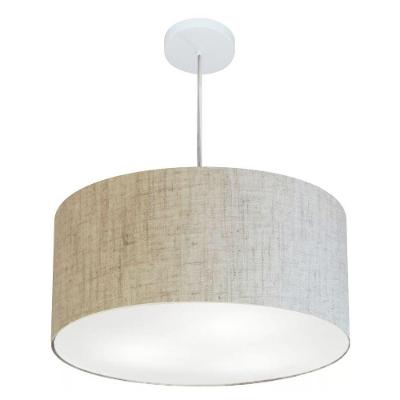Lustre Pendente Cilíndrico Md-4213 Cúpula em Tecido 50X30CM Bivolt Bege Vivare Brasil Iluminação