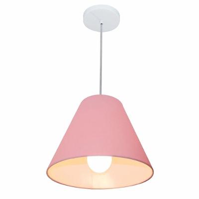 Lustre Pendente Md-4028 Cúpula em Tecido Cone Pequeno Rosa Bebê Vivare Brasil Iluminação