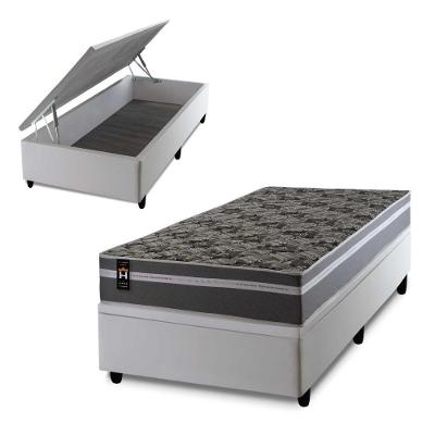 Cama Box Baú Miami Cinza 96x203 Branco Espuma D33 King House
