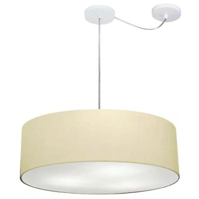 Lustre Pendente Cilíndrico Md-4259 com Cúpula em Tecido 50x15CM e Desvio de Centro algodão-crú