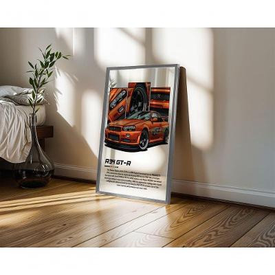 Quadro Decorativo R34 Gt-r Retangular 50x70CM Moldura Caixa Amadeirado
