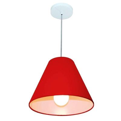 Lustre Pendente Md-4028 Cúpula em Tecido Cone Pequeno Vermelho Vivare Brasil Iluminação
