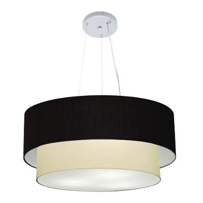 Lustre Pendente Duplo MD-4179 Cúpula em Tecido Grande Bivolt Preto-bege Vivare Brasil Iluminação