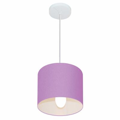 Lustre Pendente Cilíndrico Md-4046 com Cúpula em Tecido Bivolt Lilás Vivare Brasil Iluminação