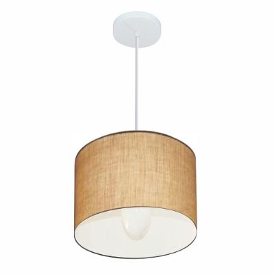Lustre Pendente Cilíndrico MD-4113 Cúpula em Tecido 30X25CM Palha Vivare Brasil Iluminação