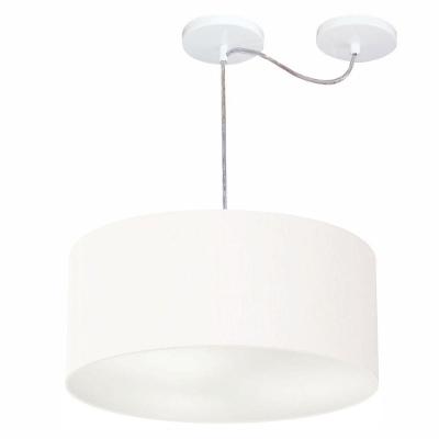 Lustre Pendente Cilíndrico MD-4147 Cúpula em Tecido 50X25CM Desvio de Centro Branco Vivare Brasil