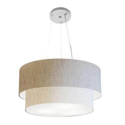 Lustre Pendente Duplo MD-4061 com Cúpula em Tecido Bivolt Linho Bege Vivare Brasil Iluminação