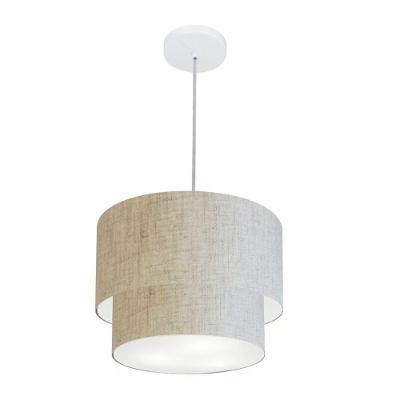 Lustre Pendente Duplo Md-4161 com Cúpula em Tecido Bivolt Rustico-bege Vivare Brasil Iluminação