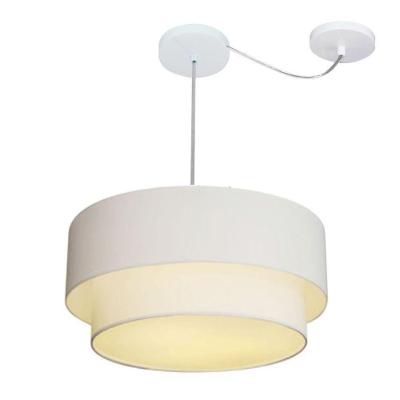 Lustre Pendente Duplo Cilíndrico Md-4365 com Cúpula em Tecido 45x40CM e Desvio de Centro Branco
