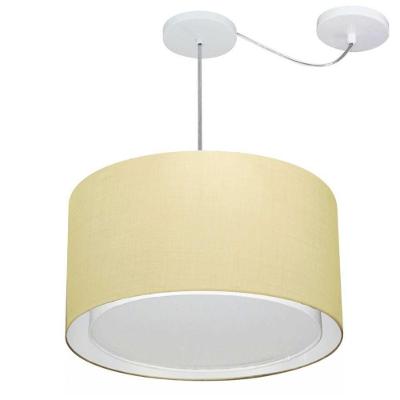 Lustre Pendente Cilíndrico MD-4313 Cúpula em Tecido Algodão Crú com Desvio de Centro Vivare Brasil