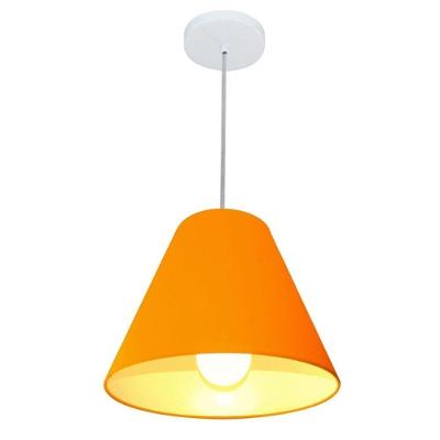 Lustre Pendente Md-4028 Cúpula em Tecido Cone Pequeno Fio Ajustável Laranja Vivare Brasil Iluminação