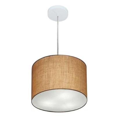 Lustre Pendente Cilíndrico Md-4210 Cúpula em Tecido 30x25CM Bivolt 110V-220V Palha Vivare Brasil
