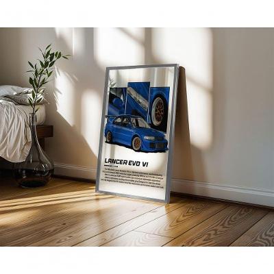 Quadro Decorativo Lancer Evo Vi Retangular 50x70CM com Moldura Tipo Caixa Preto