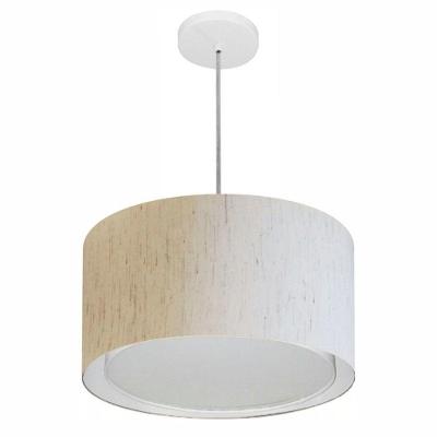 Lustre Pendente Cilíndrico Duplo Md-4290 Cúpula Tecido Linho 40x25CM Bege Vivare Brasil Iluminação