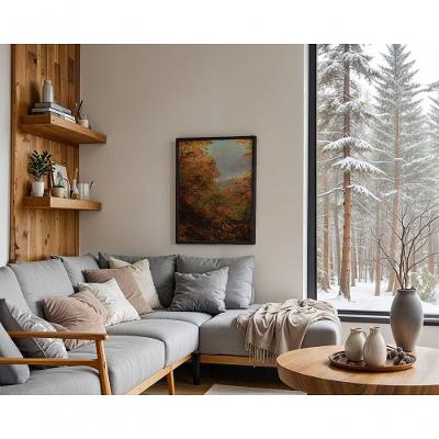 Quadro Decorativo Ouro de Outono Retangular 70x50CM com Vidro e Moldura Caixa Preto