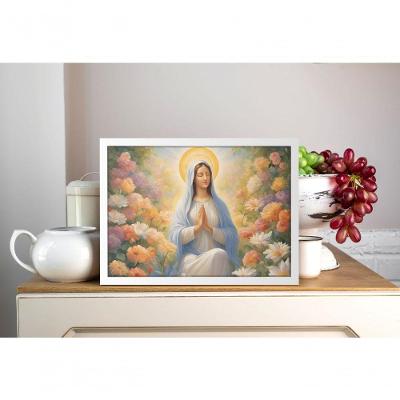 Quadro Decorativo Religioso Maria em Oração Retangular 70X50 Branco