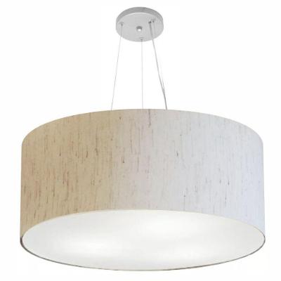 Lustre Pendente Cilíndrico MD-4074 Cúpula em Tecido 60X30CM LINHO BEGE Vivare Brasil Iluminação