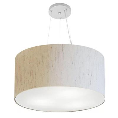 Lustre Pendente Cilíndrico Md-4189 50x30CM Cúpula Tecido Linho Bivolt Bege Vivare Brasil Iluminação