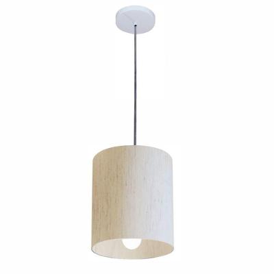 Lustre Pendente Cilíndrico Md-4200 Cúpula em Tecido 14X15CM Bivolt 110V-220V Linho Bege Vivare