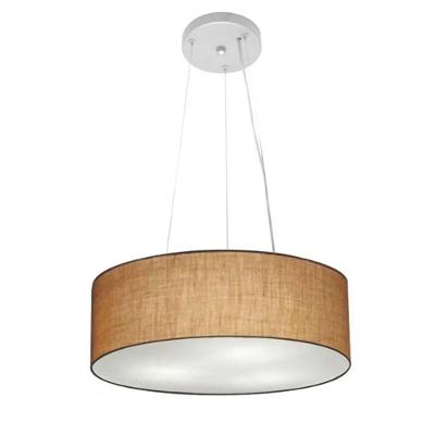 Lustre Pendente Cilíndrico Md-4181 Cúpula em Tecido 40x15CM Bivolt 110V-220V Palha Vivare Brasil