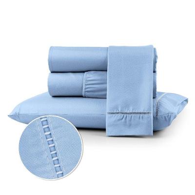 Jogo Lençol Cama Box Queen 3 Peças 400 Fios Micropercal Poliéster com Elástico Ponto Palito Liso OEM