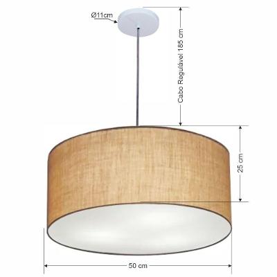 Lustre Pendente Cilíndrico Vivare Free Lux MD-4386 Cúpula em Tecido Palha Vivare Brasil Iluminação