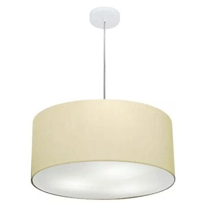 Lustre Pendente Cilíndrico Md-4049 Cúpula em Tecido 50X21CM algodão-crú Branco Vivare Brasil