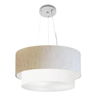 Lustre Pendente Duplo Cilíndrico Md-4061 Cúpula em Tecido 50x40CM Bivolt linho-bege-branco Vivare