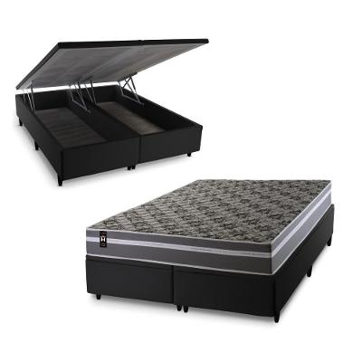 Cama Box Baú Miami Espuma D33 Cinza 158x198 Preto King House