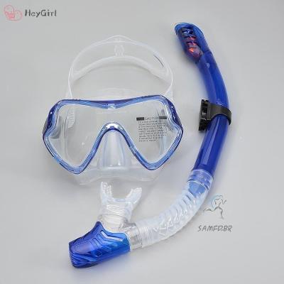 Conjunto de Máscara de Mergulho e Snorkel Profissional com Saia de Silicone e Topo Seco Azul OEM