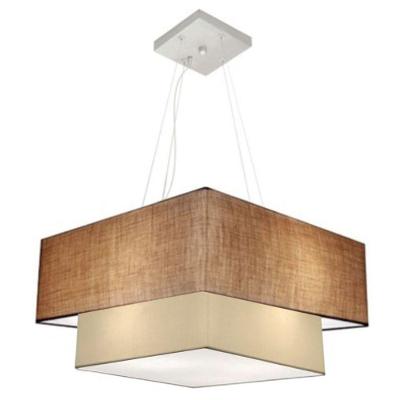 Lustre Pendente Duplo MD-4066 com Cúpula em Tecido Quadrado Grande Palha Bege Vivare Brasil