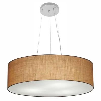 Lustre Pendente Cilíndrico Md-4193 Cúpula em Tecido 70X15CM Fio Ajustável Palha Vivare Brasil