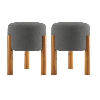 Kit 2 Puff Estofado Redondo Banqueta Elegante Suede Cinza para Sala e Quarto OEM