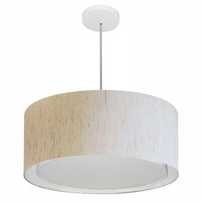 Lustre Pendente Cilíndrico Duplo Md-4294 Cúpula em Tecido Linho 50X25CM Bege Vivare Brasil