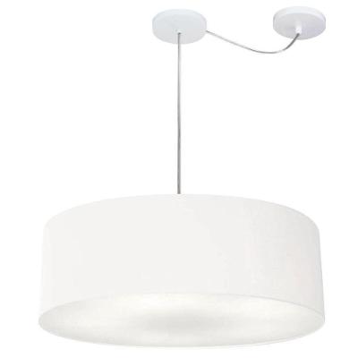 Lustre Pendente Cilíndrico Md-4259 Cúpula em Tecido 50x15CM Desvio de Centro Branco Vivare Brasil