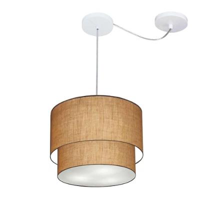 Lustre Pendente Duplo Cilíndrico Md-4358 com Cúpula em Tecido 30x25CM e Desvio de Centro Palha