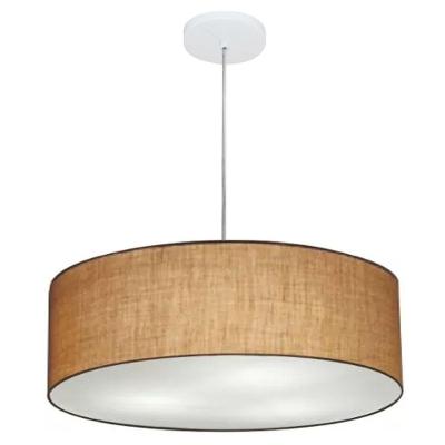 Lustre Pendente Cilíndrico Md-4217 Cúpula em Tecido 50X15CM Bivolt 110V-220V Palha Vivare Brasil