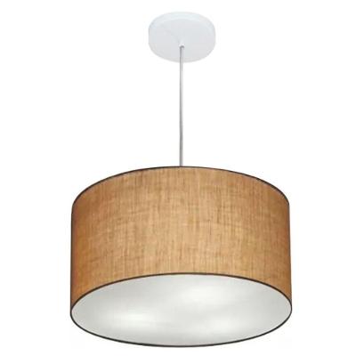 Lustre Pendente Cilíndrico Md-4099 Cúpula em Tecido 40X25CM Bivolt Palha Vivare Brasil Iluminação