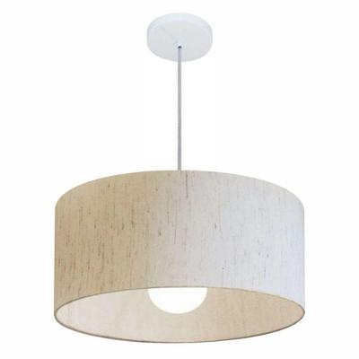 Lustre Pendente Cilíndrico Md-4052 Cúpula em Tecido 50x21CM Bivolt Linho Bege Vivare Brasil