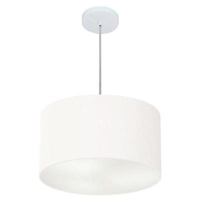 Lustre Pendente Cilíndrico MD-4099 Cúpula em Tecido 40X25CM Branco Vivare Brasil Iluminação