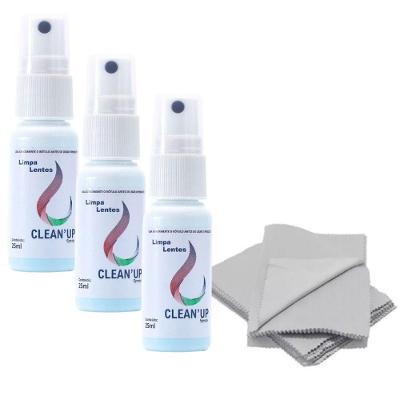 Kit Limpa Lentes Clean Up com 3 Sprays e 5 Flanelas para Óculos Celular TV Notebook OEM