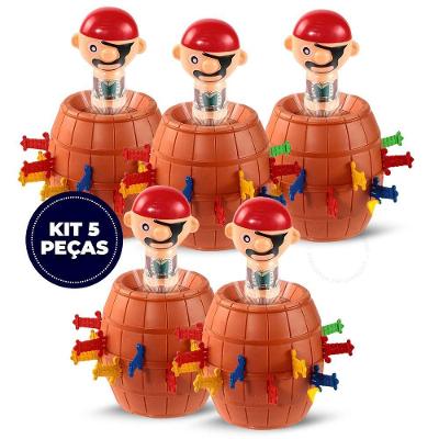 Jogo de Tabuleiro Barril Pirata Pula 16 Adagas Kit 5 Peças Tamanho Médio 13x9cm Marrom OEM